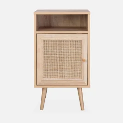 Mesita de noche escandinava de efecto madera y caña