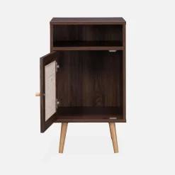 Mesita de noche escandinava con efecto madera y caña, set de 2
