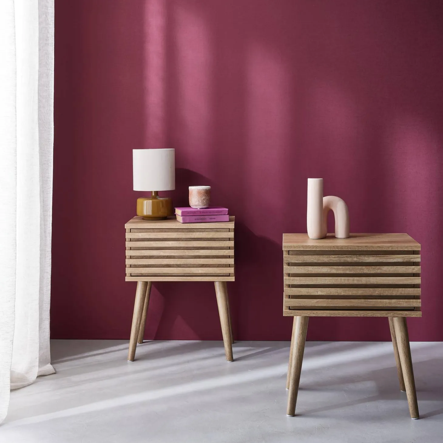 Mesita de noche estilo escandinavo efecto madera, set de 2