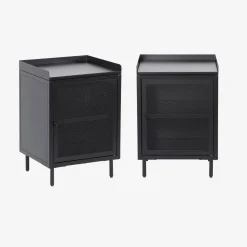 Mesita de noche industrial de metal con 1 puerta de rejilla, set de 2