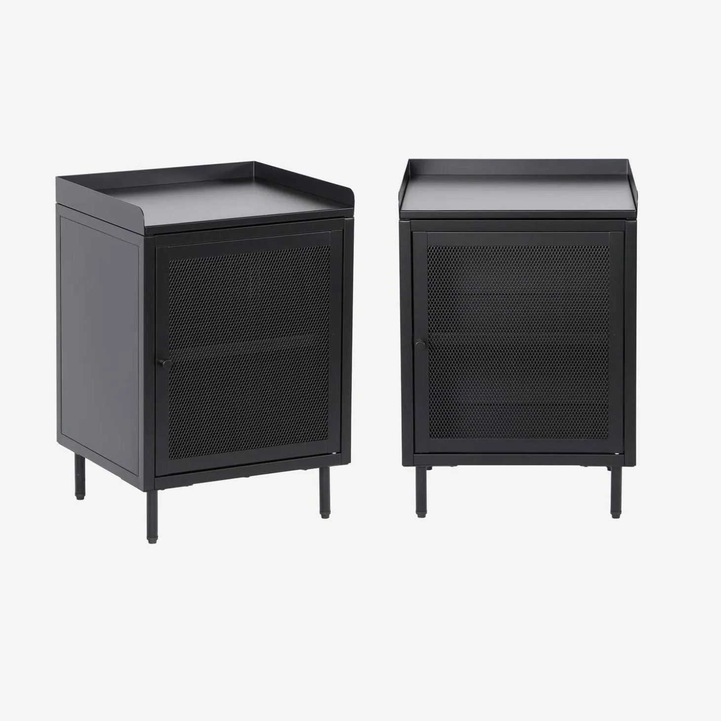 Mesita de noche industrial de metal con 1 puerta de rejilla, set de 2