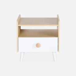 Mesita de noche infantil efecto madera, blanca