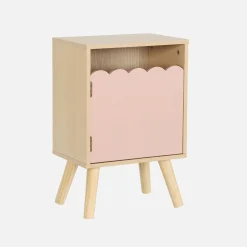 Mesita de noche infantil con patas de madera de pino, 1 puerta