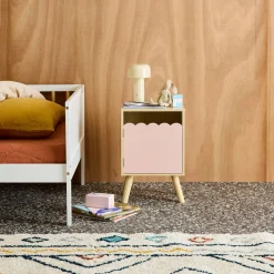 Mesita de noche infantil con patas de madera de pino, 1 puerta