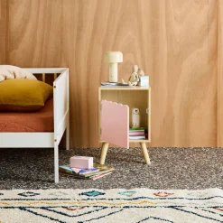 Mesita de noche infantil con patas de madera de pino, 1 puerta