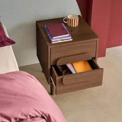 Mesita de noche vintage efecto madera con 2 cajones, set de 2