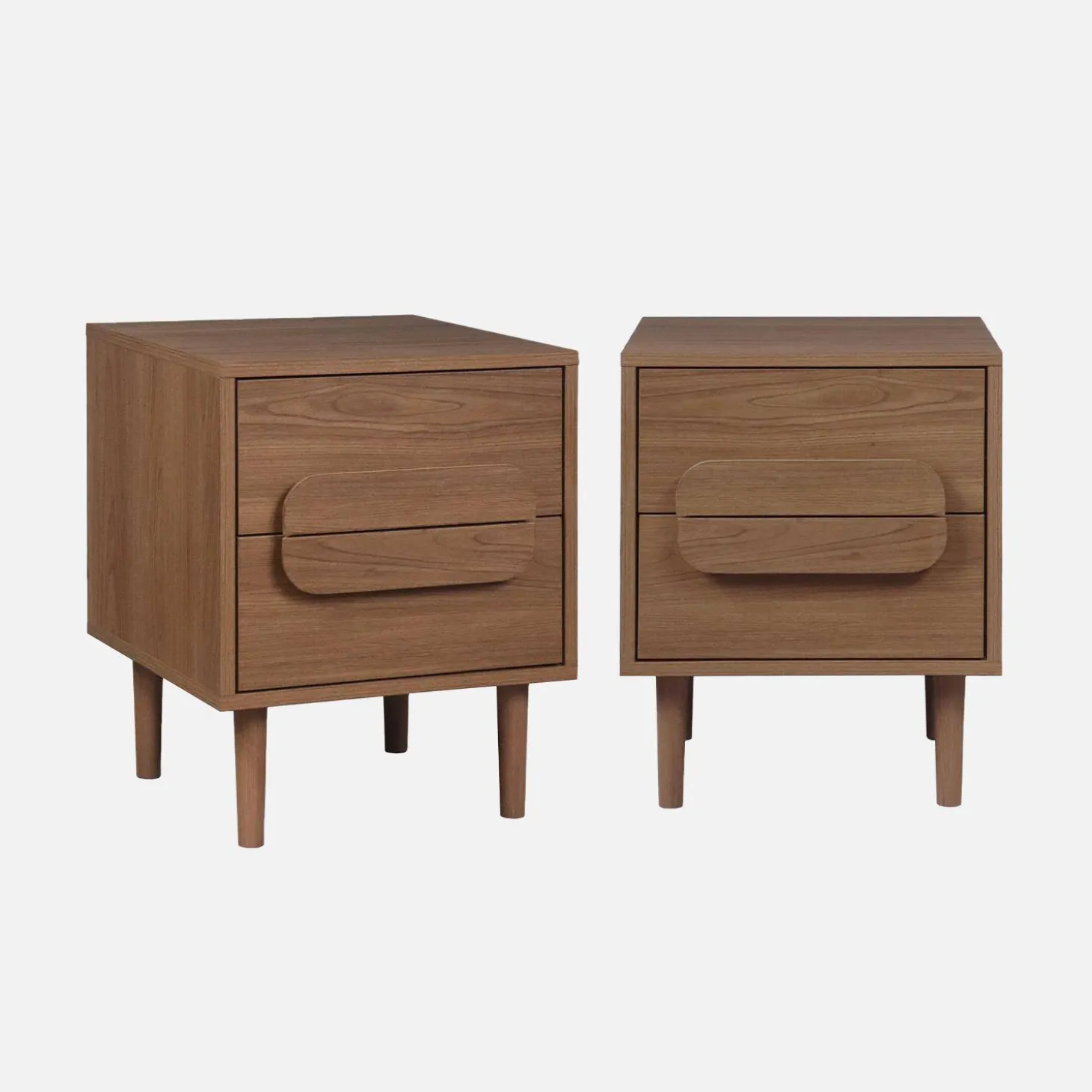 Mesita de noche vintage efecto madera con 2 cajones, set de 2