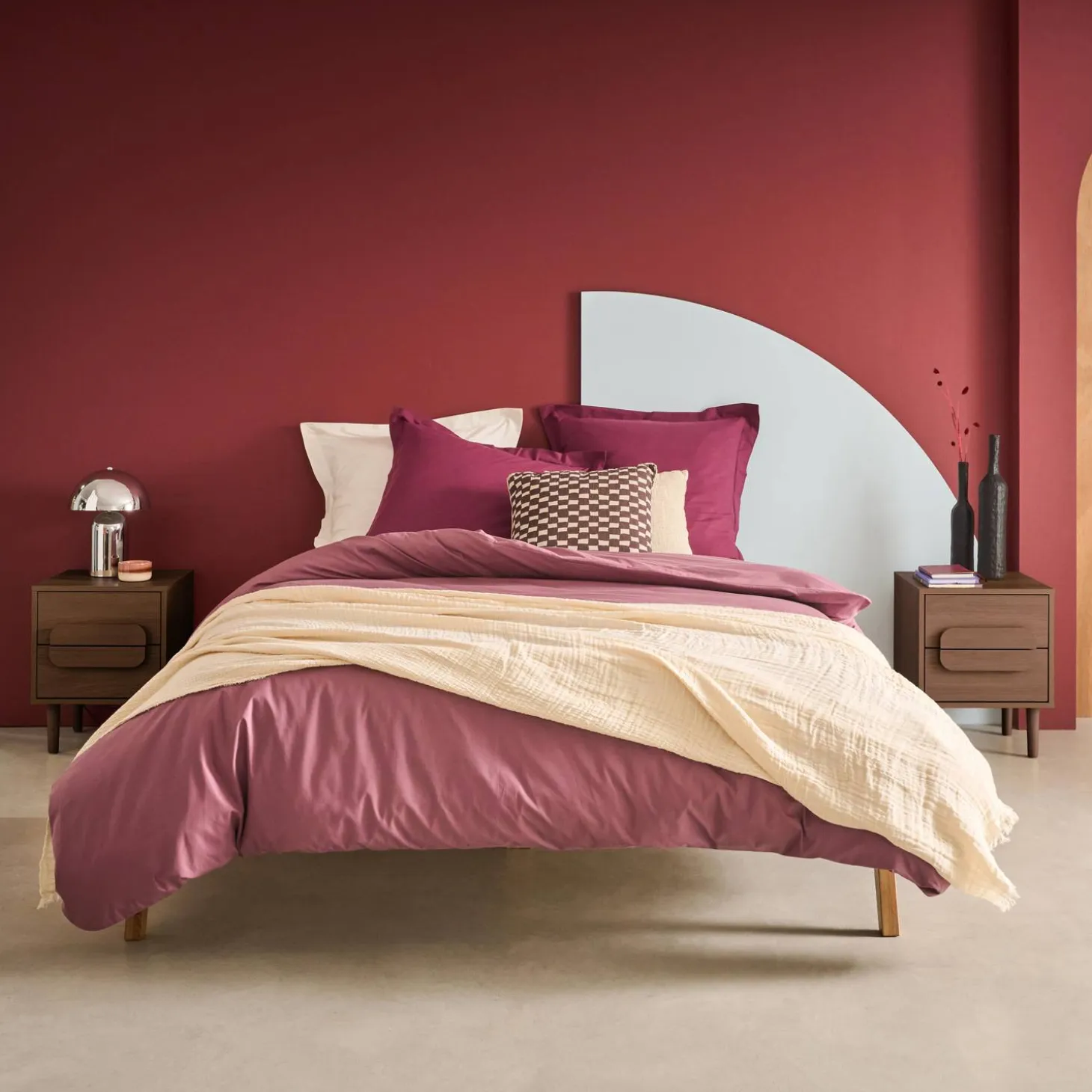 Mesita de noche vintage efecto madera con 2 cajones, set de 2