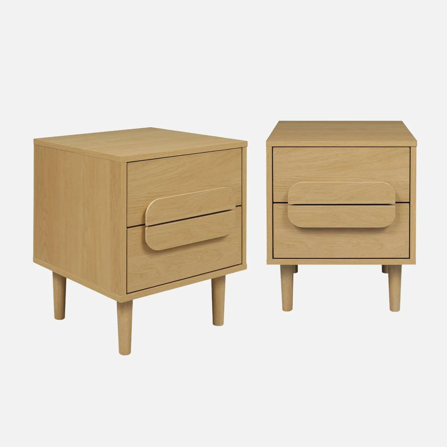 Mesita de noche vintage efecto madera con 2 cajones, set de 2