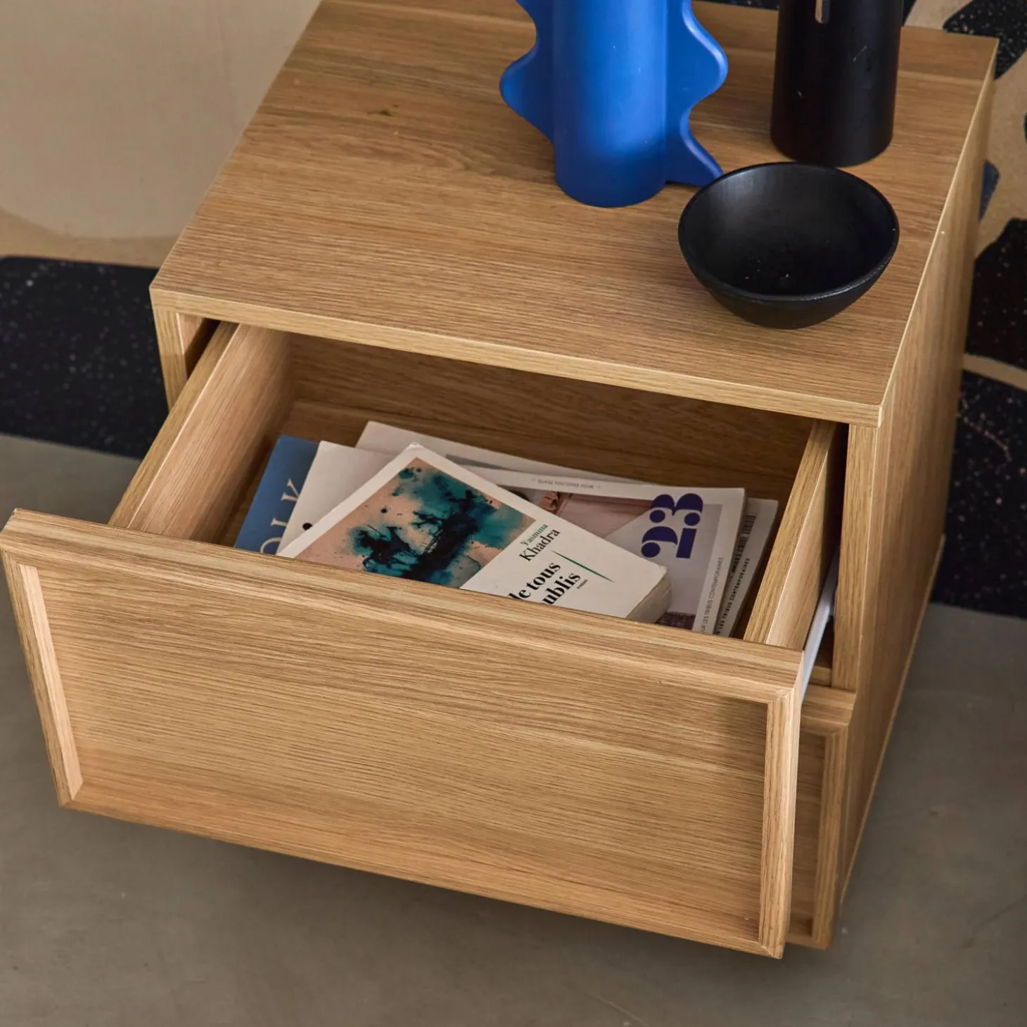 Mesita efecto madera 2 cajones, set de 2