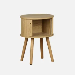 Mesita ovalada escandinava con efecto madera ranurada, 2 puertas correderas