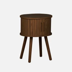 Mesita ovalada escandinava con efecto madera ranurada, 2 puertas correderas