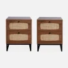 Mesitas de noche de madera y caña, set de 2