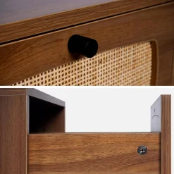 Mesitas de noche de madera y caña, set de 2