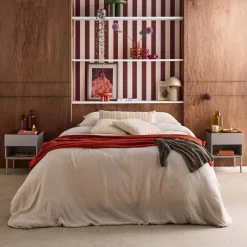Mesitas de noche de metal y decoración de madera,1 puerta, 1 nicho, set de 2
