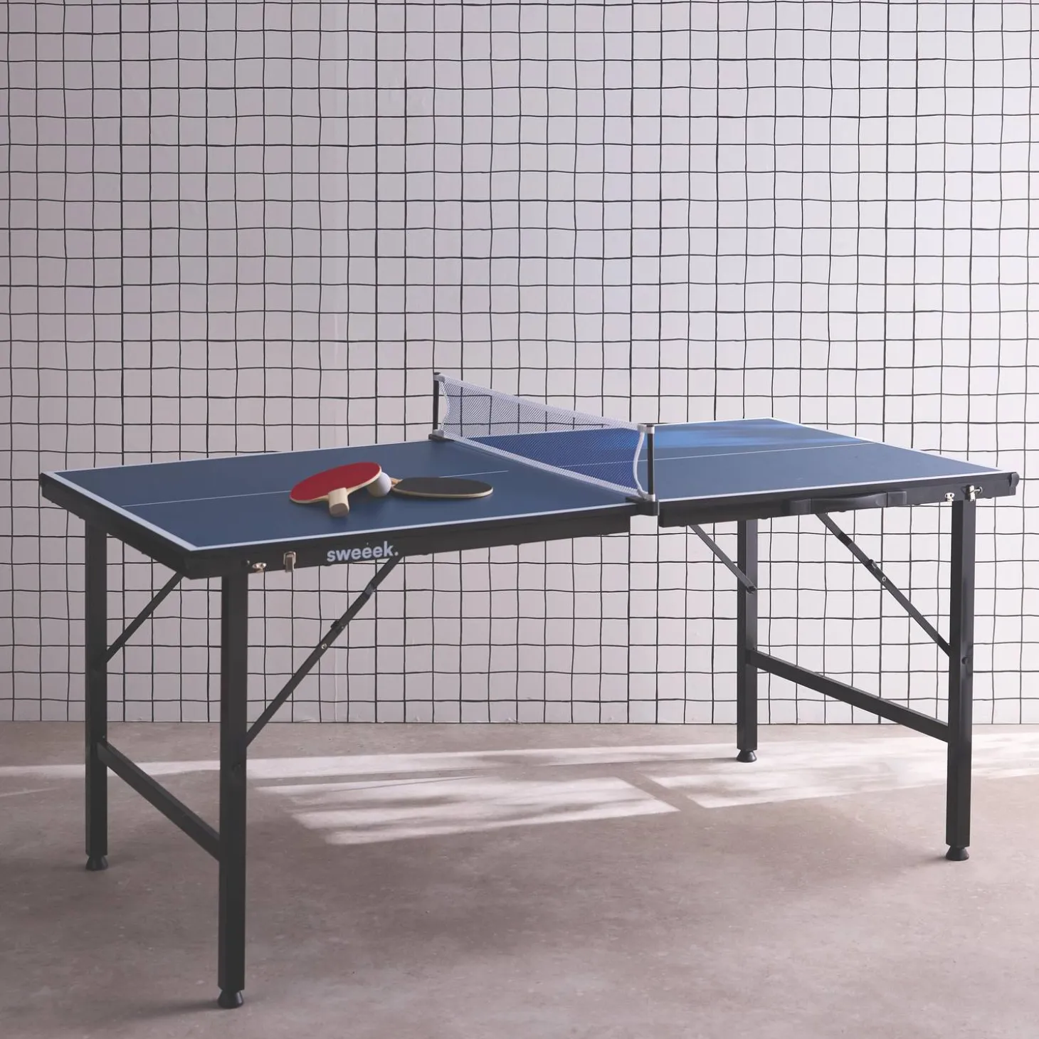 Mini mesa de ping pong interior plegable con 2 raquetas y 3 pelotas, 150cm