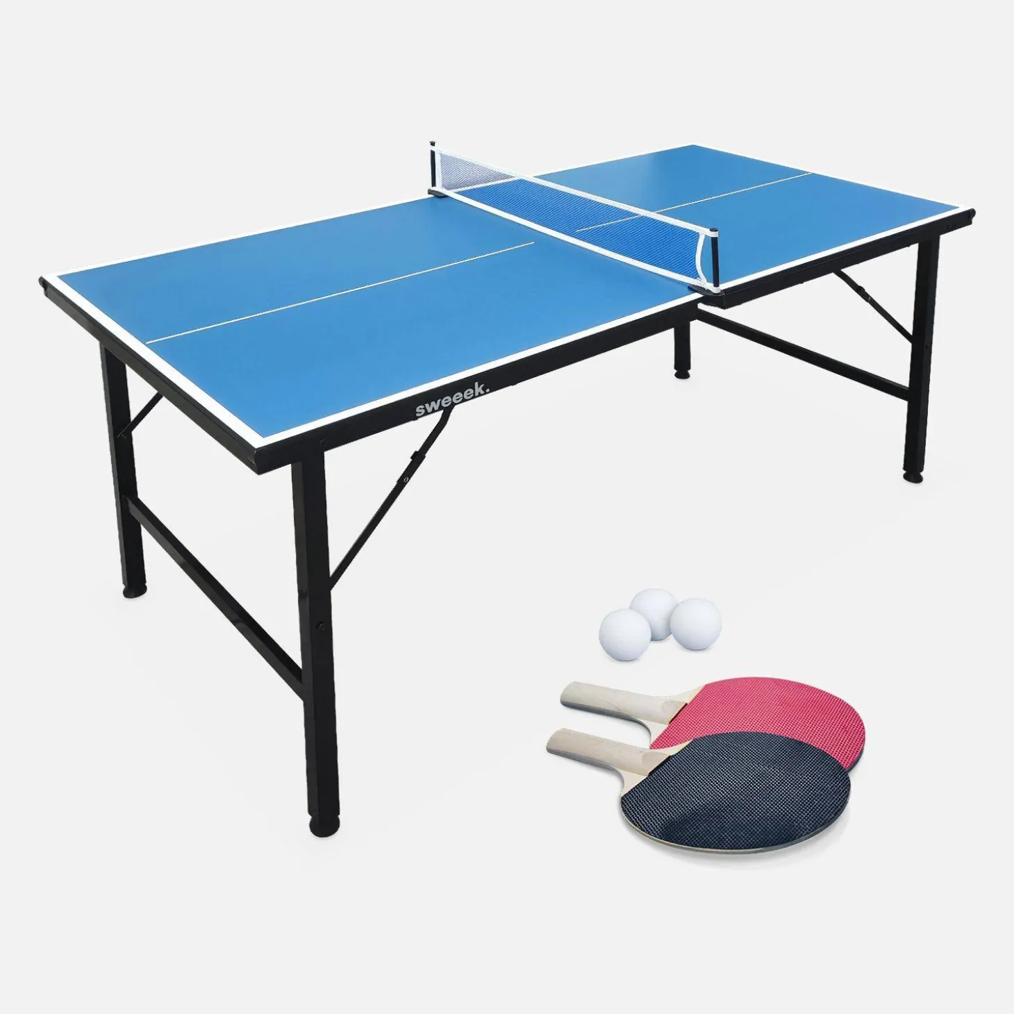 Mini mesa de ping pong interior plegable con 2 raquetas y 3 pelotas, 150cm