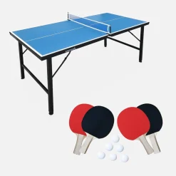 Mini mesa de ping pong interior plegable con 4 raquetas y 6 pelotas, 150cm