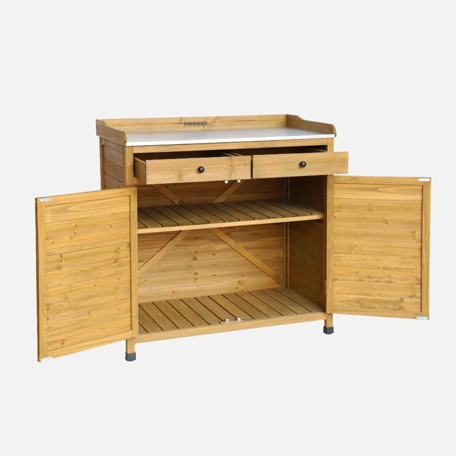 Mueble de almacenaje y jardinerìa de madera de abeto