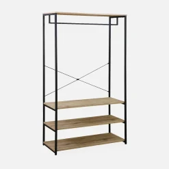 Mueble de entrada de metal y efecto madera, 3 niveles