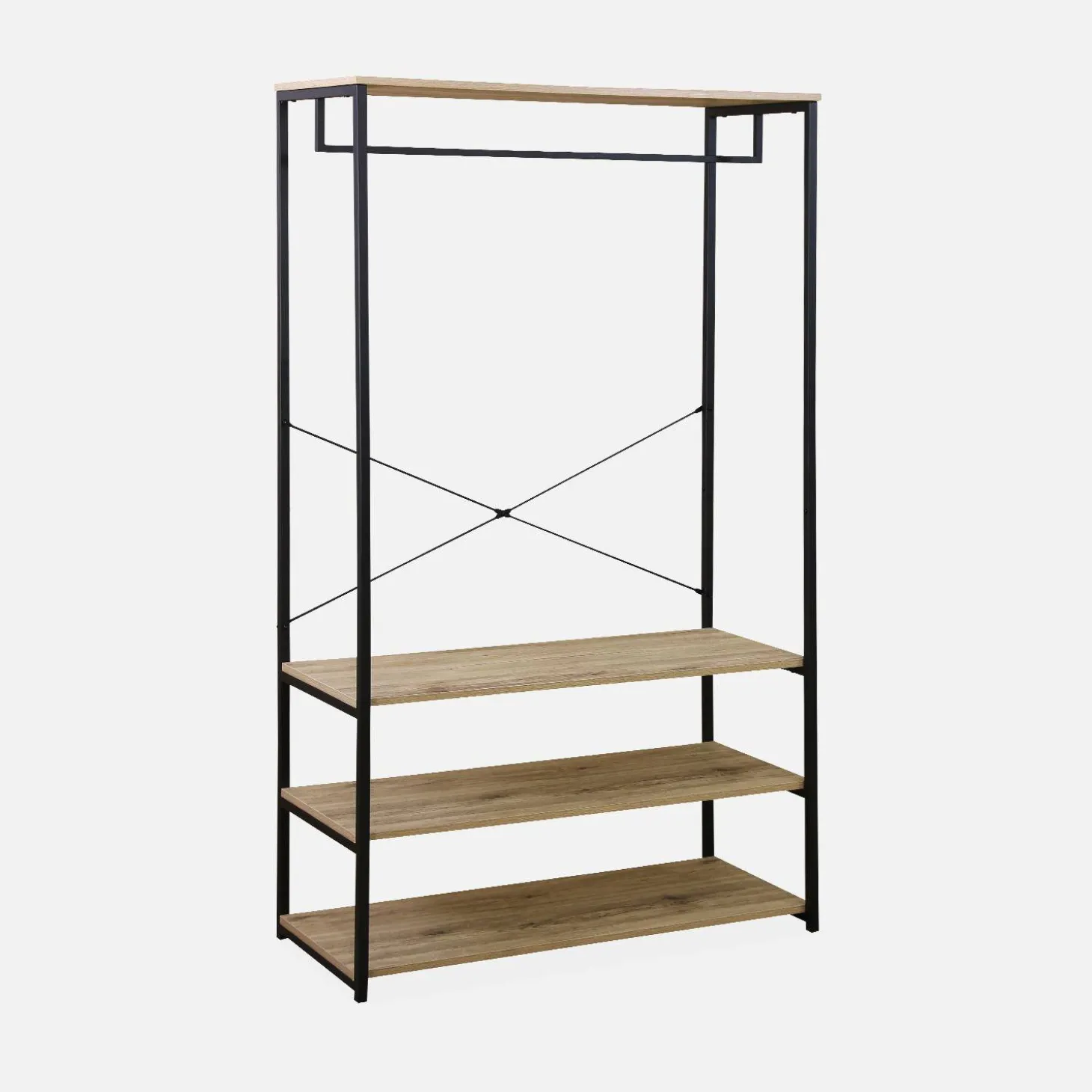 Mueble de entrada de metal y efecto madera, 3 niveles
