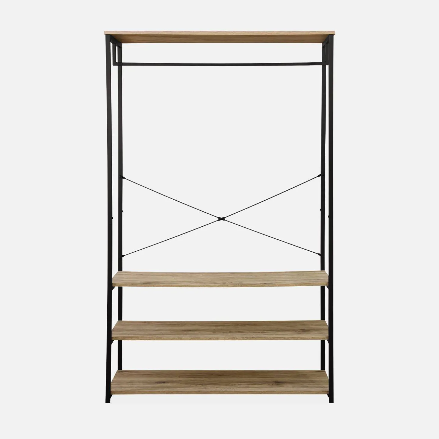 Mueble de entrada de metal y efecto madera, 3 niveles