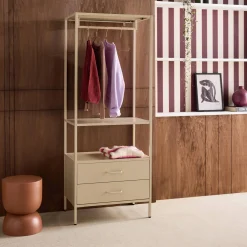 Mueble de entrada, perchero de metal con armario y 2 cajones