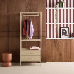 Mueble de entrada, perchero de metal con armario y 2 cajones
