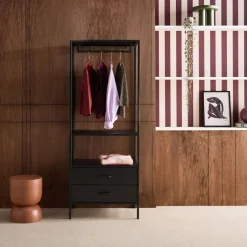 Mueble de entrada, perchero de metal con armario y 2 cajones