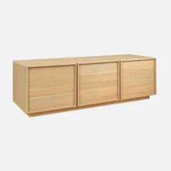Mueble de TV con decoración de madera y 3 puertas, 140cm