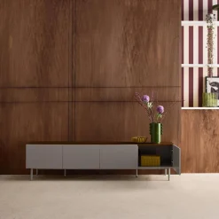 Mueble de TV de metal y decoración de madera con 4 puertas, 180 cm
