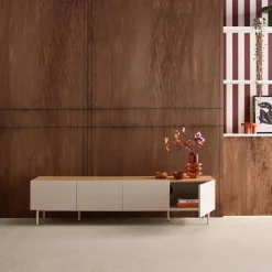 Mueble de TV de metal y decoración de madera con 4 puertas, 180 cm