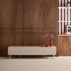 Mueble de TV de metal y decoración de madera con 4 puertas, 180 cm