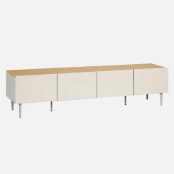 Mueble de TV de metal y decoración de madera con 4 puertas, 180 cm