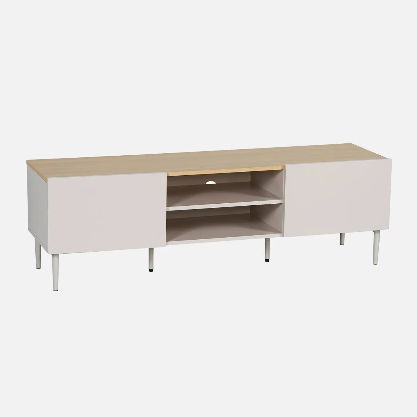 Mueble de TV de metal y decoración de madera 2 puertas, 140cm