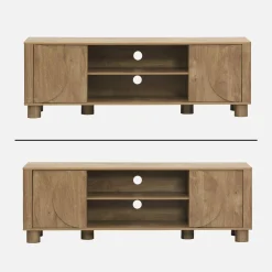 Mueble de TV efecto madera con 2 puertas reversibles, 155cm