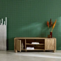 Mueble de TV efecto madera con 2 puertas reversibles, 155cm