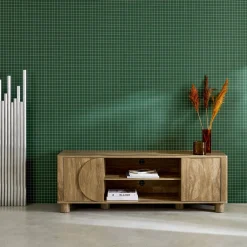 Mueble de TV efecto madera con 2 puertas reversibles, 155cm