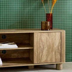 Mueble de TV efecto madera con 2 puertas reversibles, 155cm