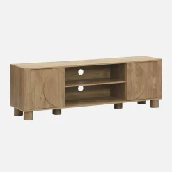 Mueble de TV efecto madera con 2 puertas reversibles, 155cm