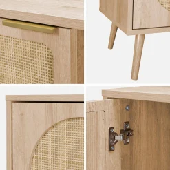Mueble de TV en madera y caña redondeada, 120cm