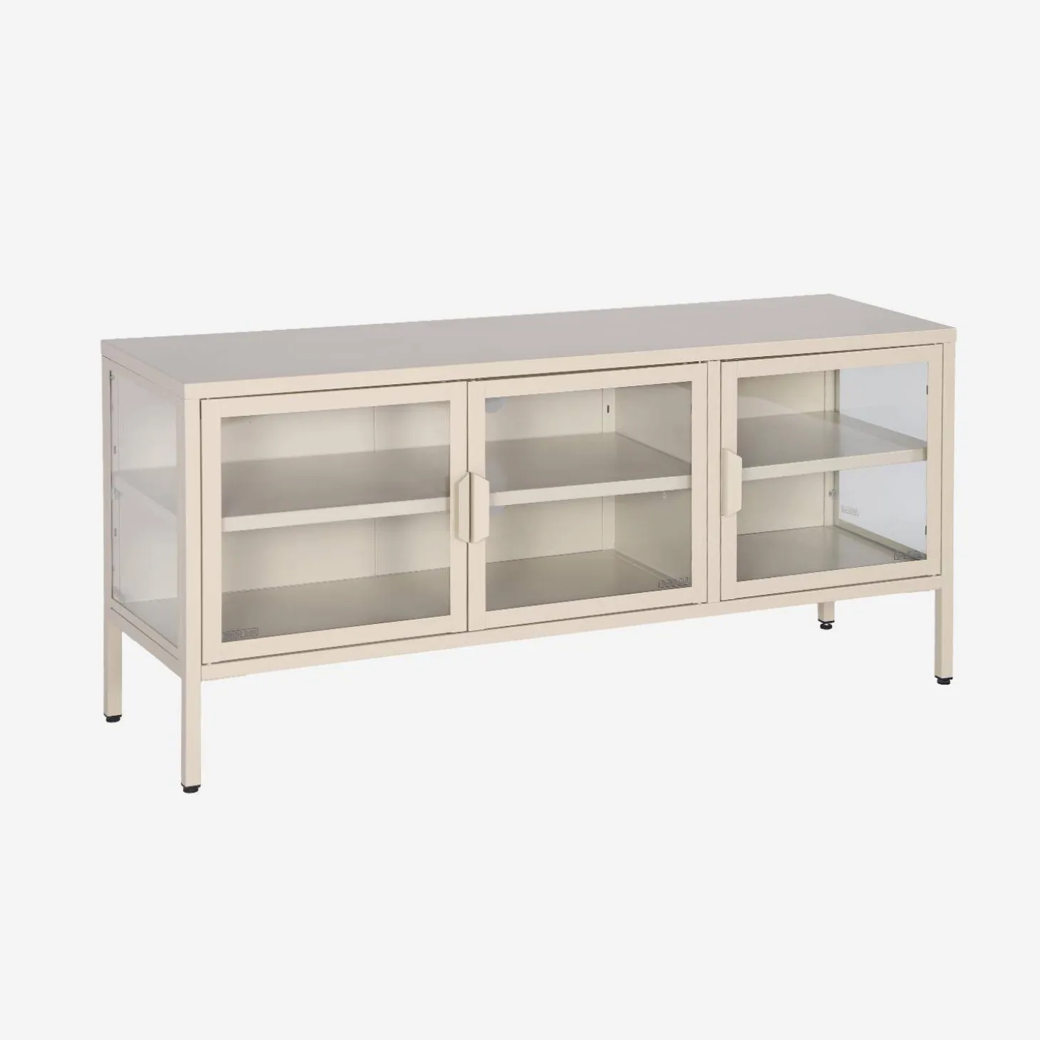 Mueble de TV industrial de metal y vidrio templado con 3 puertas, 120cm