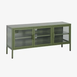 Mueble de TV industrial de metal y vidrio templado con 3 puertas, 120cm