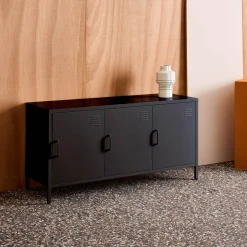 Mueble de TV industrial de metal con 3 puertas, 120cm