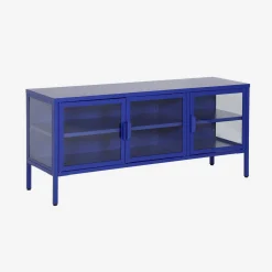 Mueble de TV industrial de metal y vidrio templado con 3 puertas, 120cm