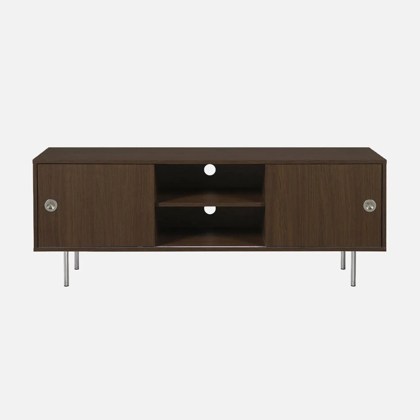 Mueble de TV vintage con decoración de madera y acero inoxidable, 2 puertas, 140cm