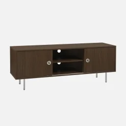 Mueble de TV vintage con decoración de madera y acero inoxidable, 2 puertas, 140cm