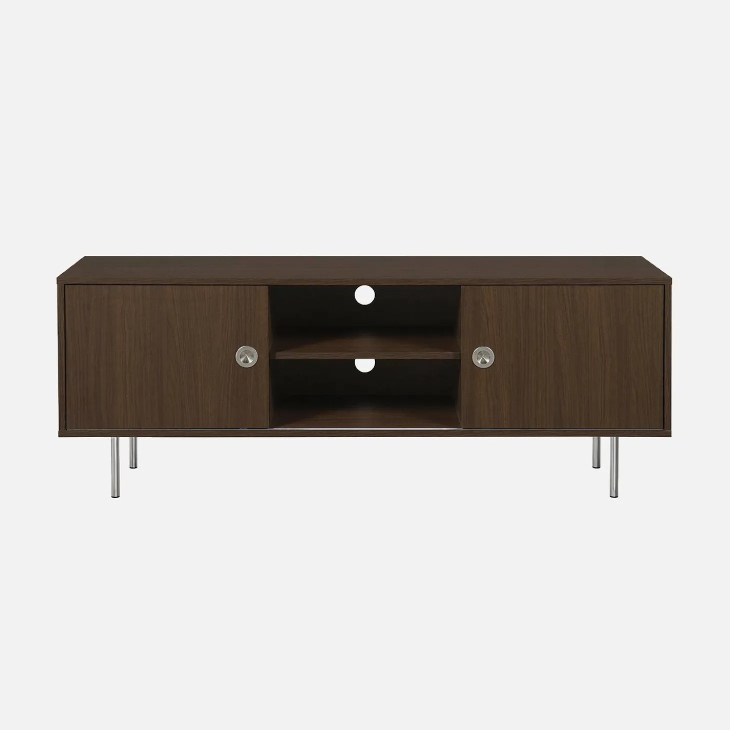 Mueble de TV vintage con decoración de madera y acero inoxidable, 2 puertas, 140cm