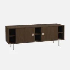 Mueble de TV vintage con decoración de madera y acero inoxidable, 2 puertas, 140cm