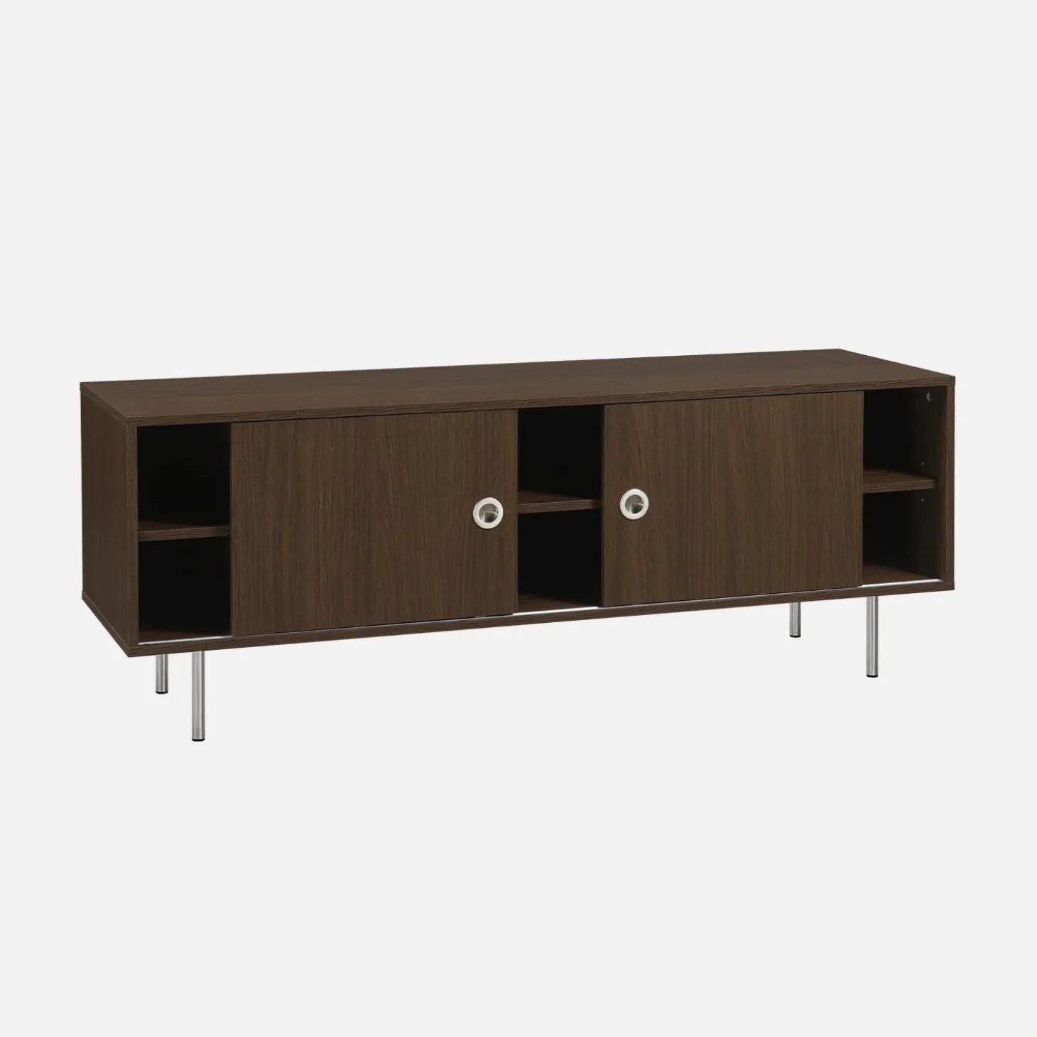Mueble de TV vintage con decoración de madera y acero inoxidable, 2 puertas, 140cm